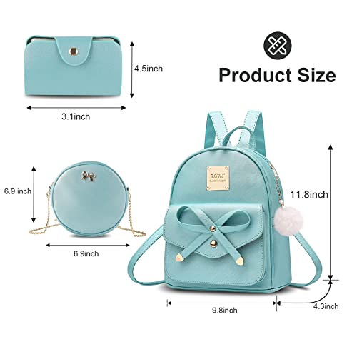 Aogist Mini Leather Backpack Purse 3-Pieces Fashion Bowknot Zipper Bags Cute Casual Travel Daypacks for Women Pearl Blue - Image 3