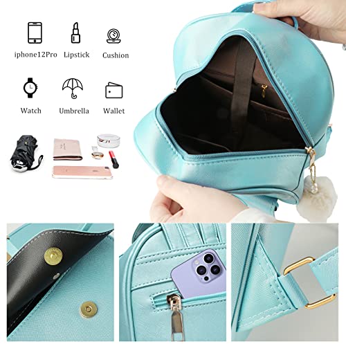 Aogist Mini Leather Backpack Purse 3-Pieces Fashion Bowknot Zipper Bags Cute Casual Travel Daypacks for Women Pearl Blue - Image 5