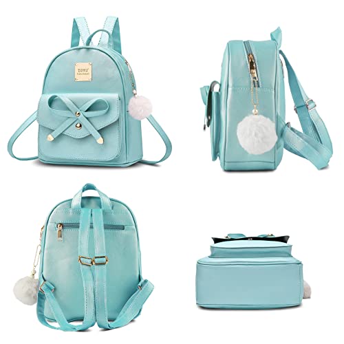 Aogist Mini Leather Backpack Purse 3-Pieces Fashion Bowknot Zipper Bags Cute Casual Travel Daypacks for Women Pearl Blue - Image 4