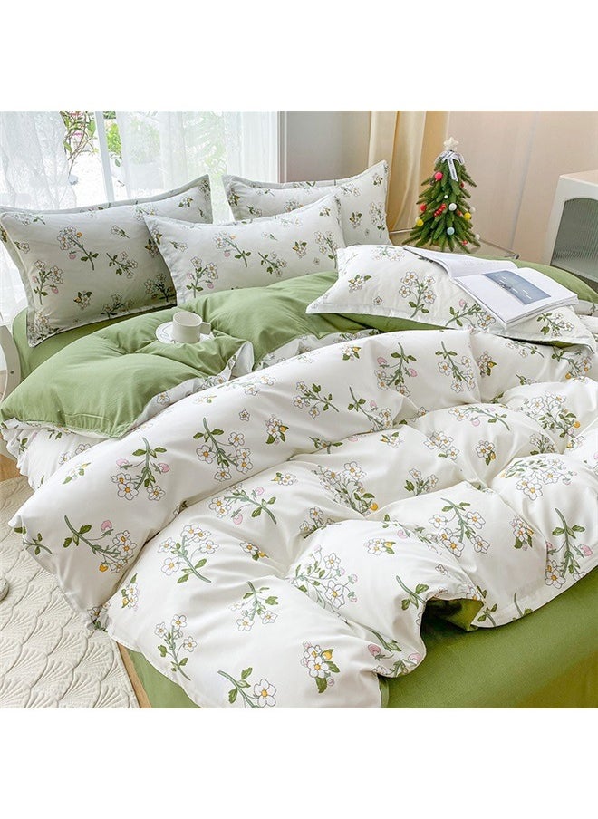 yongsheng Botanical Cotton Comforter Queen Size - Tender Green Comforter Printed with Leafy Branches & Purple Stamens on Off-White,Reversible Lightweight Bedding Sets 3Pcs  - Image 2