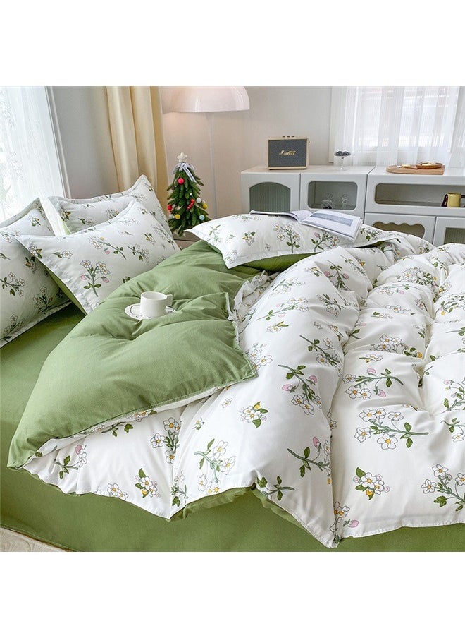 yongsheng Botanical Cotton Comforter Queen Size - Tender Green Comforter Printed with Leafy Branches & Purple Stamens on Off-White,Reversible Lightweight Bedding Sets 3Pcs  - Image 5