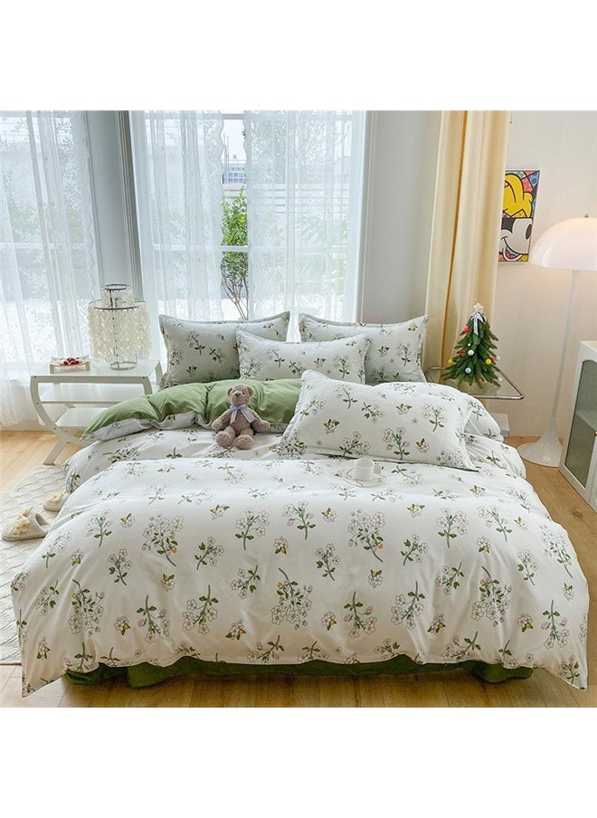 yongsheng Botanical Cotton Comforter Queen Size - Tender Green Comforter Printed with Leafy Branches & Purple Stamens on Off-White,Reversible Lightweight Bedding Sets 3Pcs  - Image 3