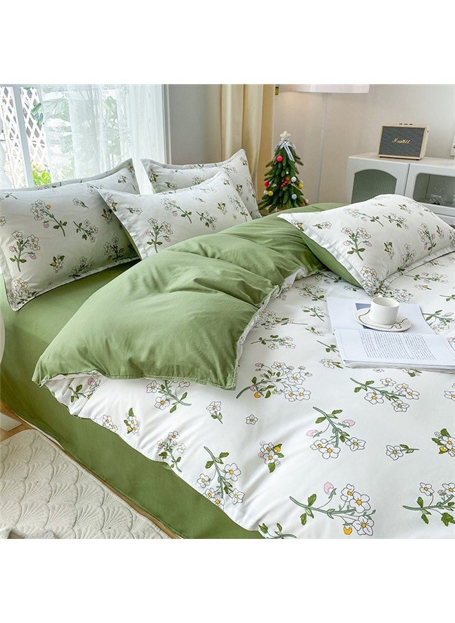 yongsheng Botanical Cotton Comforter Queen Size - Tender Green Comforter Printed with Leafy Branches & Purple Stamens on Off-White,Reversible Lightweight Bedding Sets 3Pcs  - Image 4