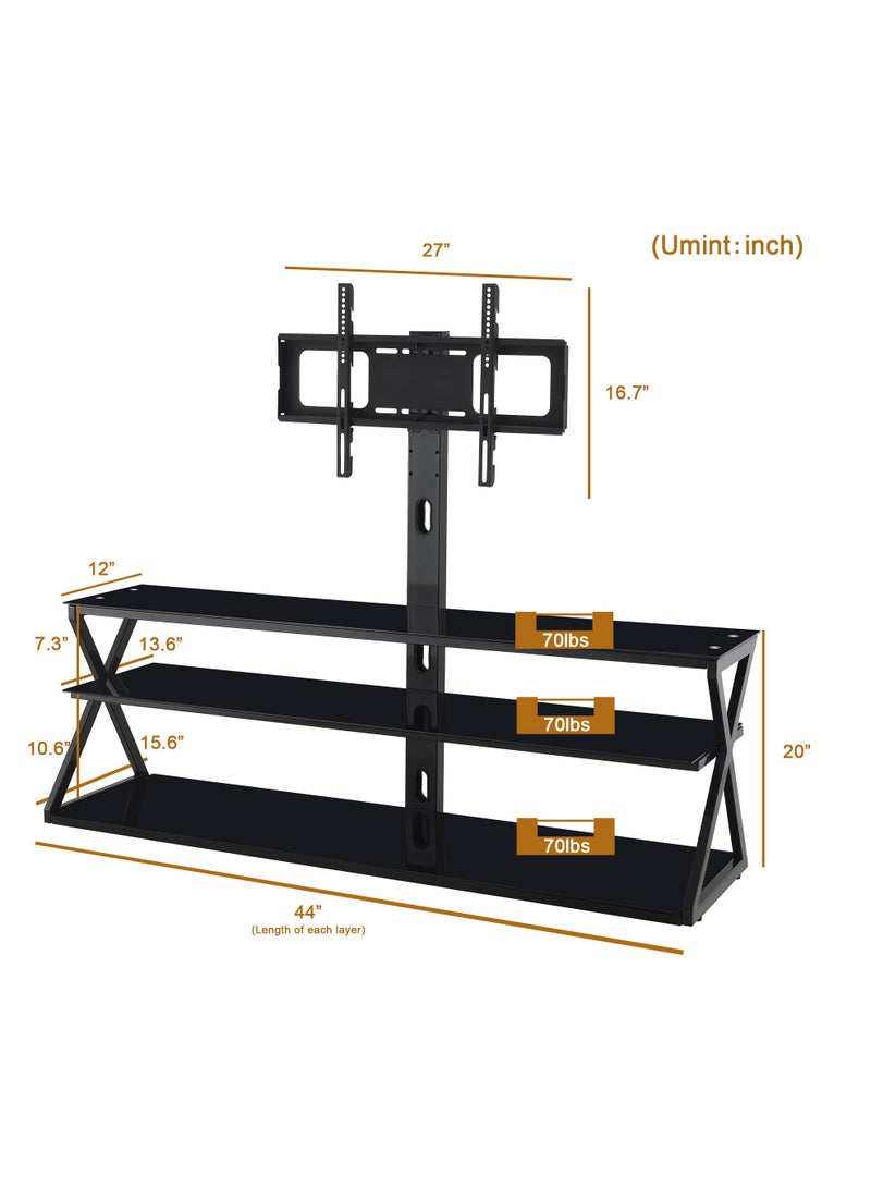FlashHawk Floor Swivel TV Stand Table with Mount and Tempered Glass Storage Shelves Fits 32-70 inch TVs for Living Room - Image 4