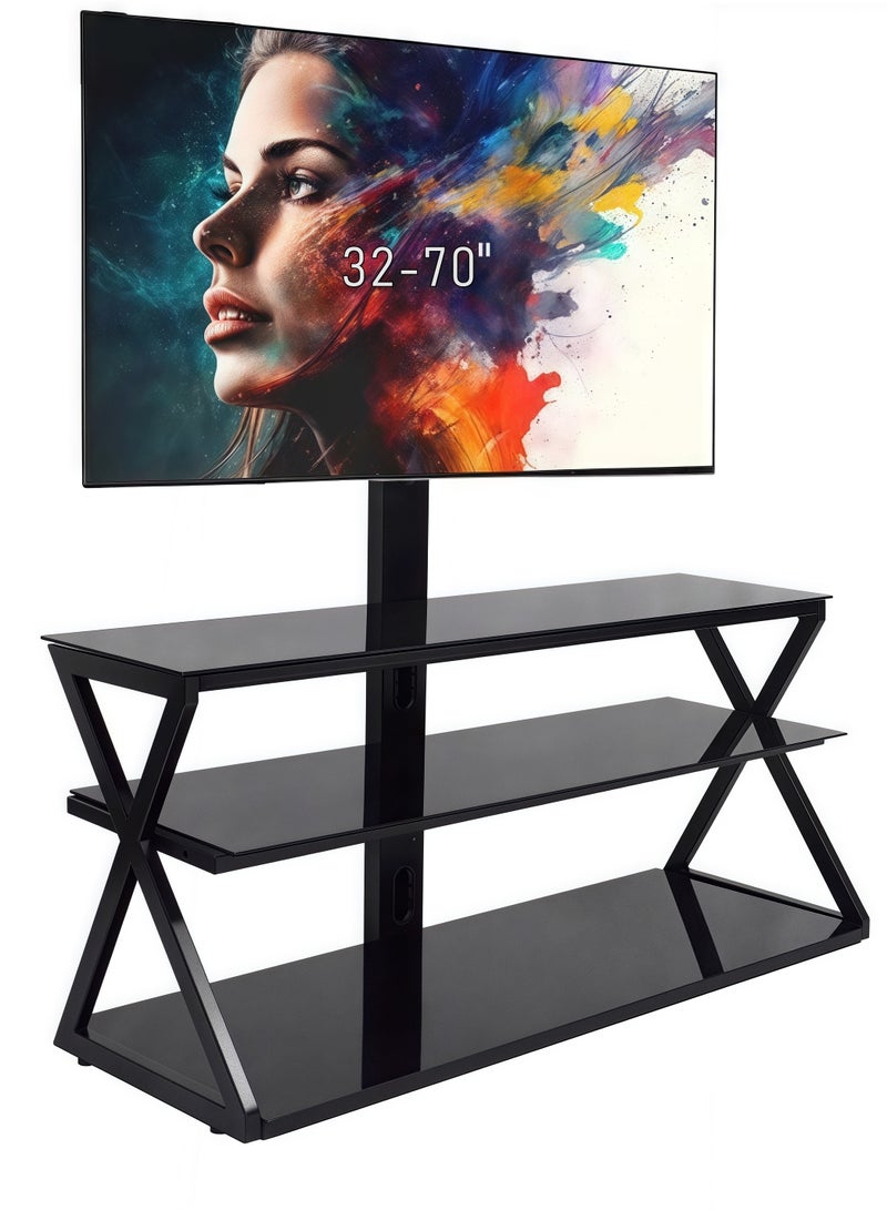 FlashHawk Floor Swivel TV Stand Table with Mount and Tempered Glass Storage Shelves Fits 32-70 inch TVs for Living Room - Image 1