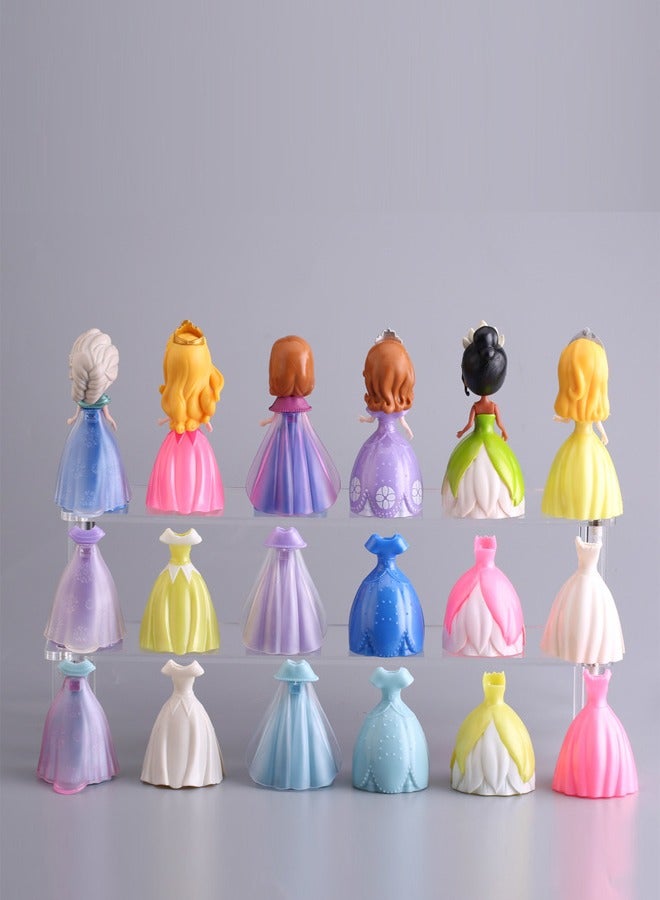 fashionhome 18 Pieces Disney Action Figures Princess Dolls and Dresses Set in Vibrant Colors for Kids - Image 2