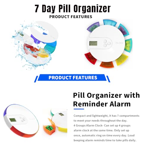 BARTER KINGS Smart Pill Box,7 Day Pill Organizer,4 Alarm Clocks,AM/PM Automatic Alarm Reminder,Hold Vitamins Fish Oil,Supplements,Travel Pill or Pillganizer,Suitable for The Elderly, Children, Office Workers - Image 2