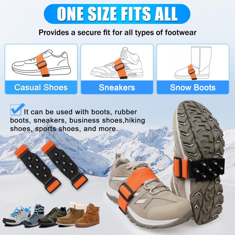 FUSIGO Ice Cleats Snow Traction Cleats for Walking on Snow and Ice Mid-Sole Non-Slip Crampons with Adjustable Straps 7 Tungsten Studs for Grippers Anti Slip Traction Cleats for Walking Jogging Hiking M-1pair - Image 4