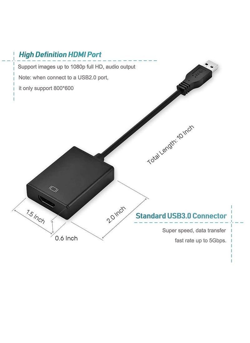 JAJEEK - USB to HDMI Adapter, USB 3.0 to HDMI Video Graphics Cable Converter for PC, Laptop, Desktop | Supports Multi-Display Output to Monitor, Projector, HDTV | Compatible with Windows 7/8/10 | Plug & Play | Not for Mac/Chromebook - Image 1
