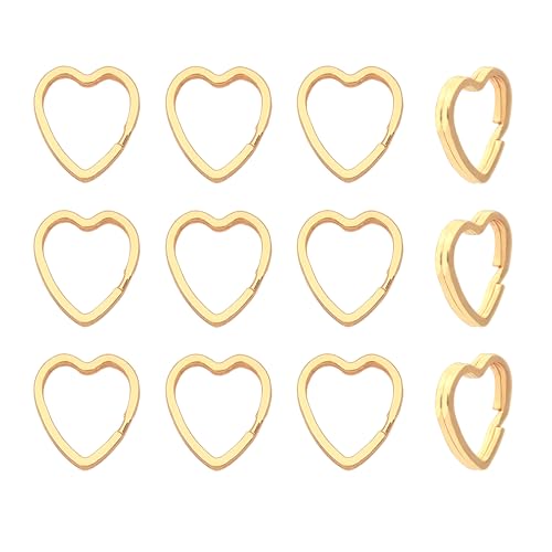 ZoloAJay 12pcs Creative Key Ring Keychain Heart Shape Golden Metal Flat Split Key Holder Chains Rings Crafts DIY for Home Car Tag Office Organization Lanyards Keys Attachment Gift - Image 1