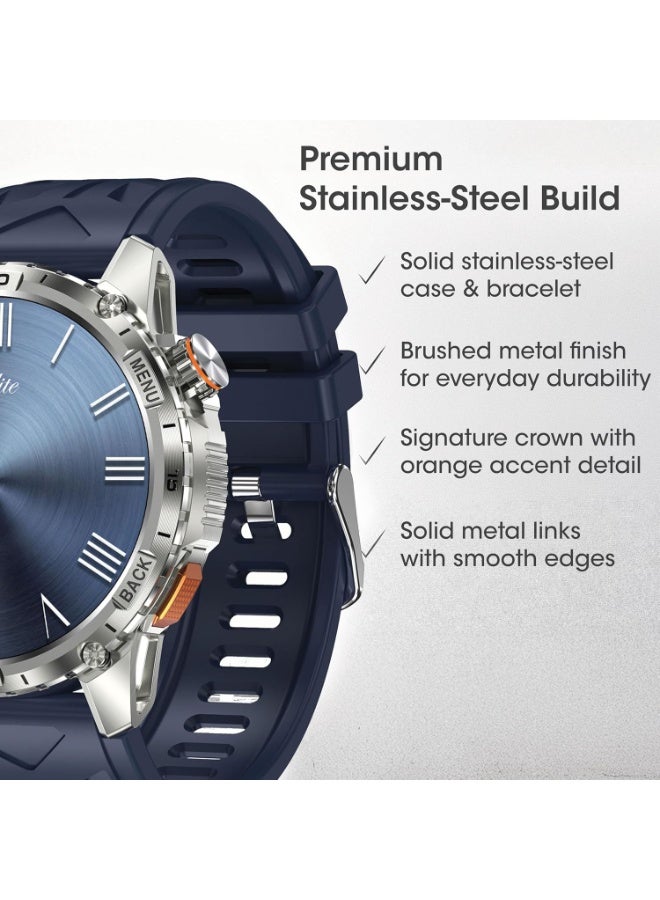 Xcell ELITE8 Smartwatch | 1.43" AMOLED Display | Bluetooth Calling | IP67 Waterproof | Wireless Charging | Heart Rate & SpO2 Monitor | Multi-Sport Modes | iOS/Android- Silver Frame with Blue Strap - Image 4