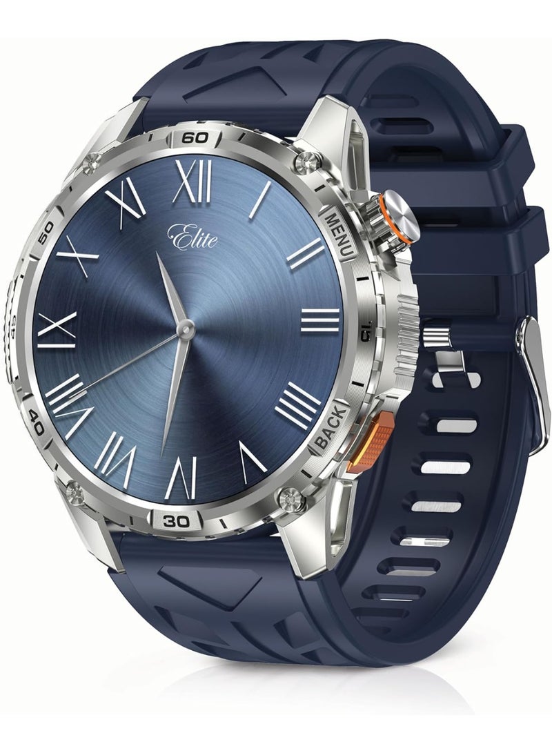Xcell ELITE8 Smartwatch | 1.43" AMOLED Display | Bluetooth Calling | IP67 Waterproof | Wireless Charging | Heart Rate & SpO2 Monitor | Multi-Sport Modes | iOS/Android- Silver Frame with Blue Strap - Image 1