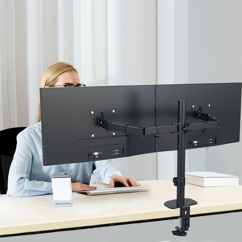 Suptek Dual Monitor Desk Mount, Adjustable Dual Monitor Arm for 2 Computer Screens up to 27 inch, Dual Gas Spring Monitor Arm, Holds up to 22 lbs Each, VESA 75x75/100x100 mm, Black (MD9442) - Image 5
