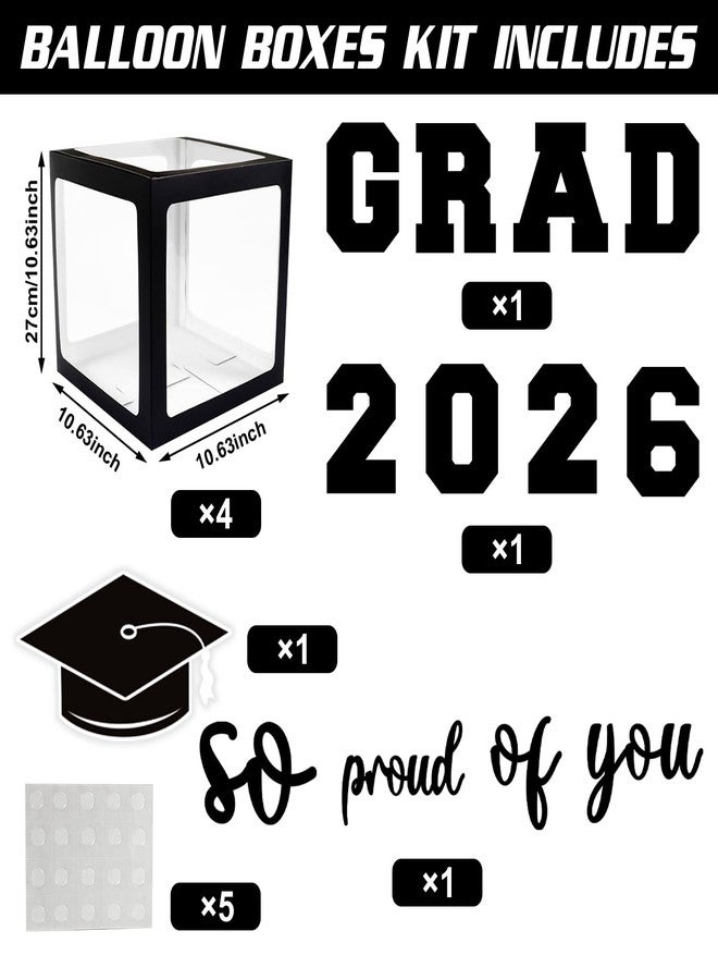 Netnology 2026 Graduation Decorations - Black Balloon Boxes with Letters 2026 Grad & So Proud of You and Black White Gold Print Balloons, Graduation Party Decorations Class of 2026 for Any Grades(Black) - Image 2