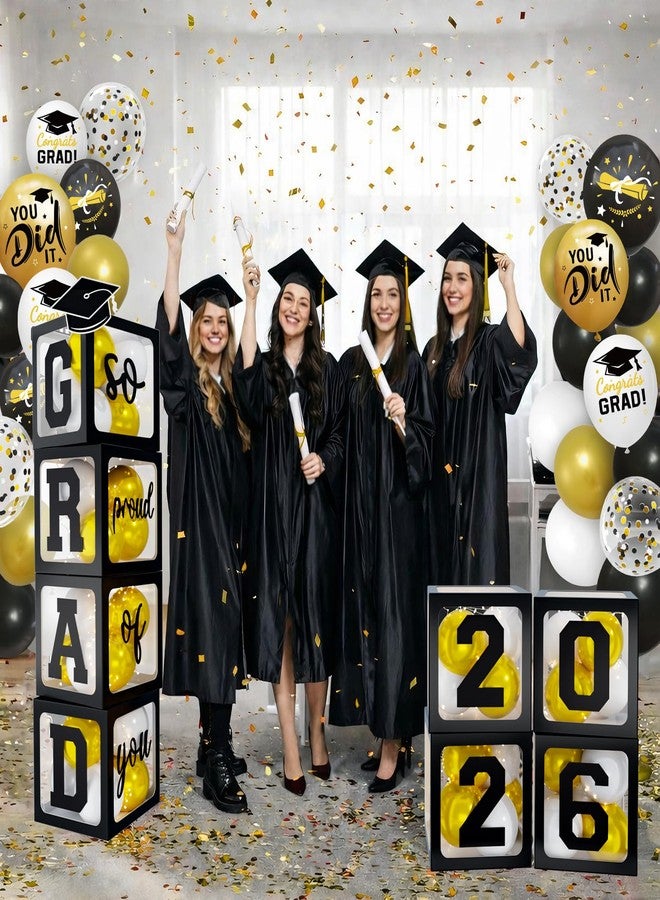Netnology 2026 Graduation Decorations - Black Balloon Boxes with Letters 2026 Grad & So Proud of You and Black White Gold Print Balloons, Graduation Party Decorations Class of 2026 for Any Grades(Black) - Image 4