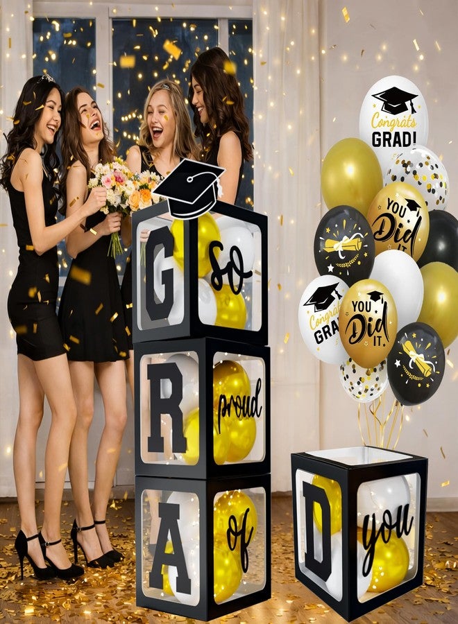 Netnology 2026 Graduation Decorations - Black Balloon Boxes with Letters 2026 Grad & So Proud of You and Black White Gold Print Balloons, Graduation Party Decorations Class of 2026 for Any Grades(Black) - Image 5