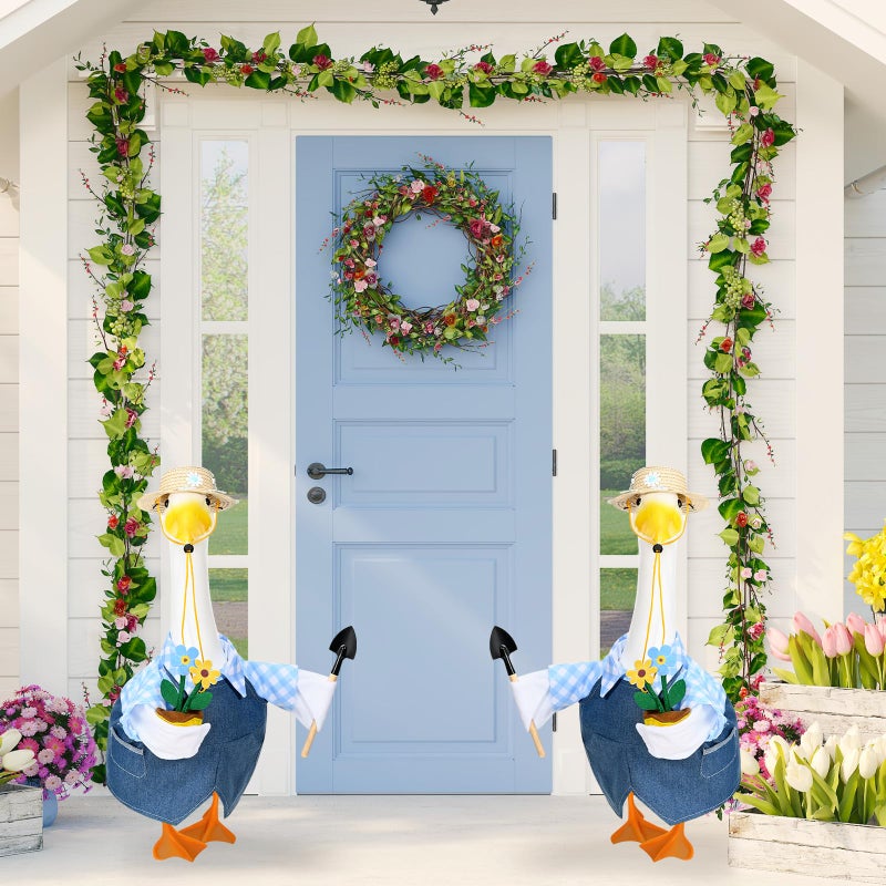 JcHrmers Gardener Porch Goose Outfits Spring Goose Outfit Cute Lawn Porch Goose Clothes Fits 23" Cement Plastic Goose Statue for Outdoor Garden Yard Patio Art Decor (Style3) - Image 4