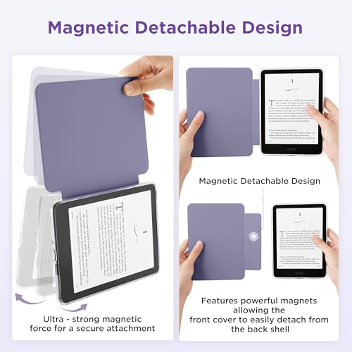 SESENSE Detachable Magnetic Case for 7'' Kindle Paperwhite 12th Gen 2024 and Kindle Colorsoft Signature Edition, Slim PU Shell Cover Case with Auto Wake/Sleep, Lavender Purple - Image 3