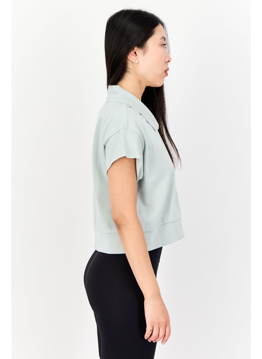 adidas Originals Women Sportswear Fit Short Sleeve Outdoor Crop Polo Shirt, Mint Green  - Image 3