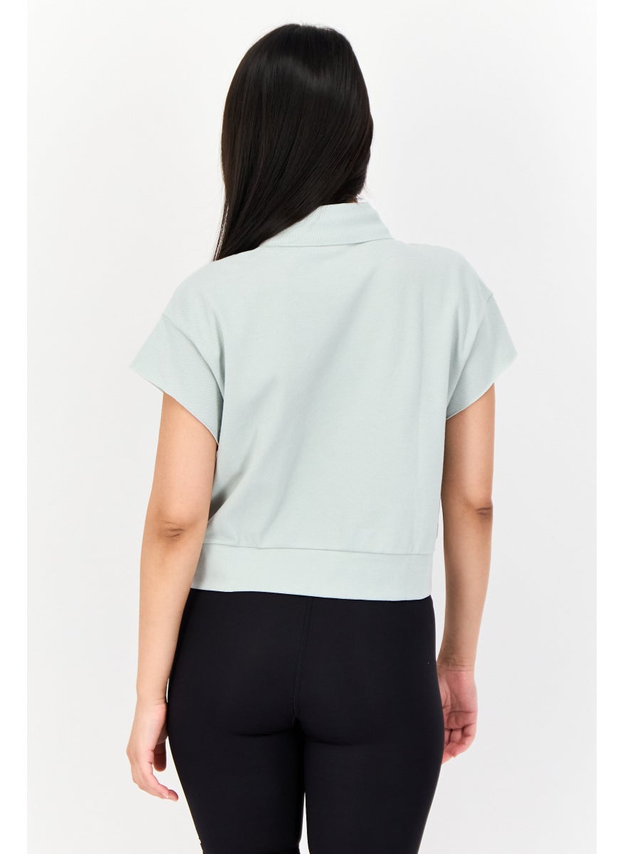 adidas Originals Women Sportswear Fit Short Sleeve Outdoor Crop Polo Shirt, Mint Green  - Image 2