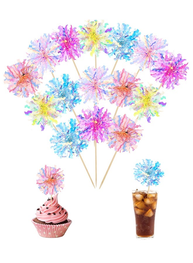 20 Pcs Foil Firework Cupcake Toppers, Sparkle Tinsel Cake Toppers, Tinsel Drink Cake Decoration, Cocktail Food Fruit Toothpick for Cake Decoration Party Supplies - Image 1