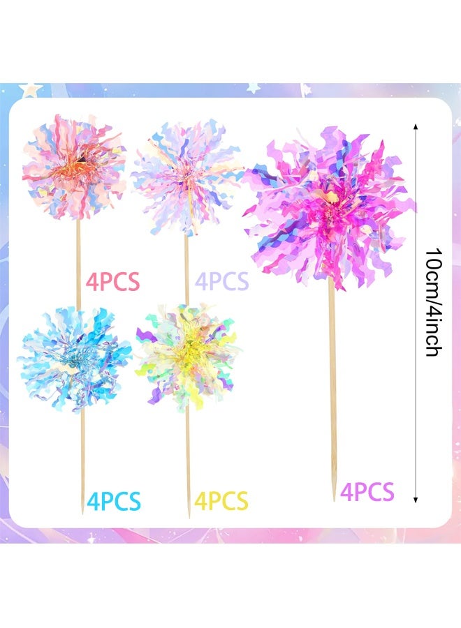 20 Pcs Foil Firework Cupcake Toppers, Sparkle Tinsel Cake Toppers, Tinsel Drink Cake Decoration, Cocktail Food Fruit Toothpick for Cake Decoration Party Supplies - Image 2