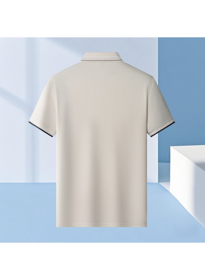 Tucano قميص بولو قصير الأكمام من حرير التوت + بنطلون كاجوال من حرير الجليد فضفاض متعدد الاستخدامات للآباء - Image 4