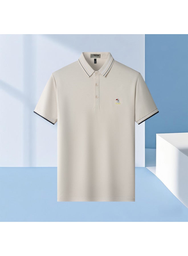 Tucano قميص بولو قصير الأكمام من حرير التوت + بنطلون كاجوال من حرير الجليد فضفاض متعدد الاستخدامات للآباء - Image 3