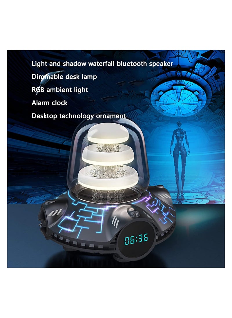 Generic - Waterfall Music Speaker with RGB Rhythm Atmosphere Lamp, Bluetooth Subwoofer, Waterproof Design, Digital Clock, and Desktop Audio Capabilities. - Image 1