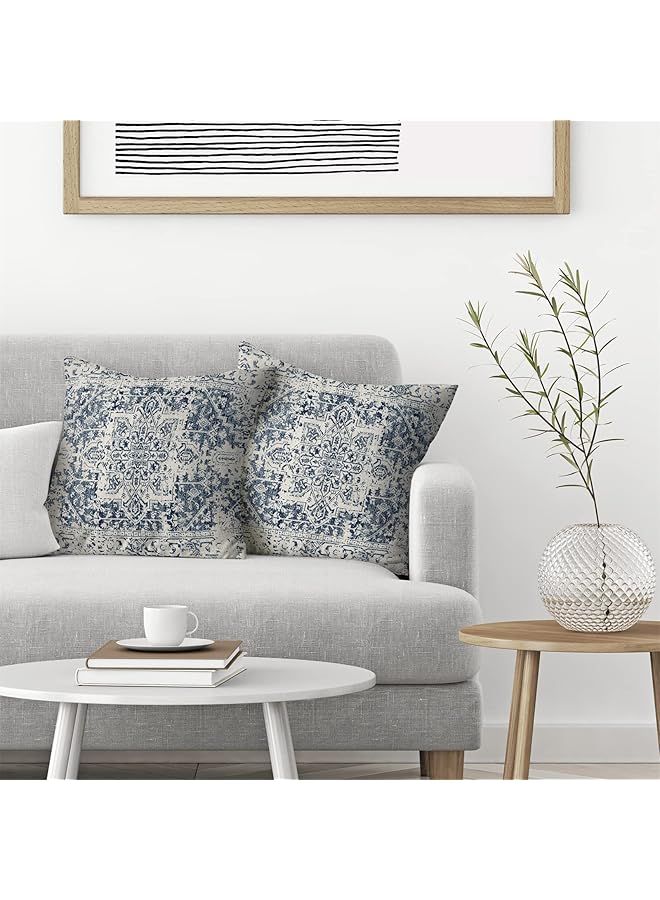 erorex Pillow Covers 18X18 Set Of 2 Ethnic Design Decorative Throw Pillows Linen Blue Carpet Pattern Farmhouse Cushion Pillow Covers For Sofa Couch Outdoor - Image 2