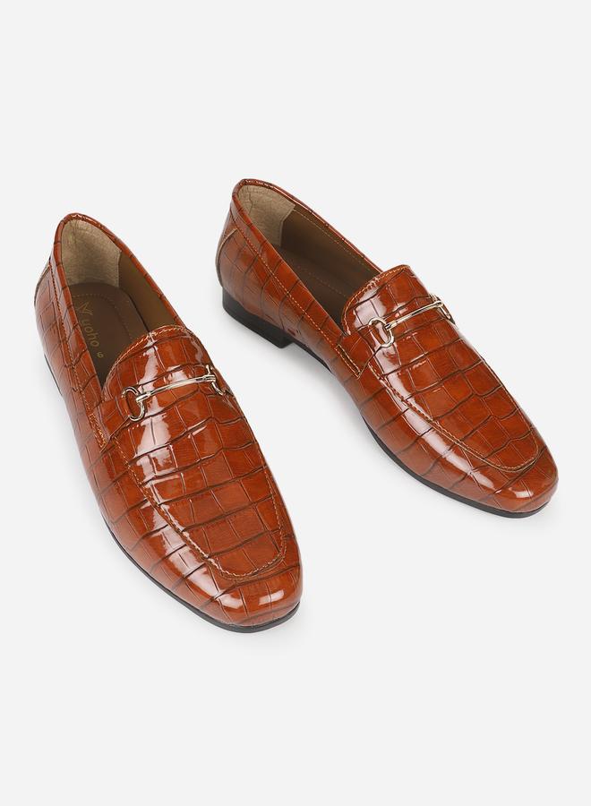 YOHO Brown Patent Croc-Effect Loafers - Image 4