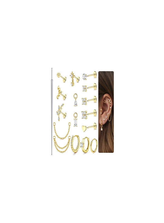 ORAZIO 16G/18G/20G Threadless Flat Back Earrings 316L Surgical Steel Cartilage Earring Stacks Flatback Push in Nose Rings Studs Hypoallergenic Tragus Helix Conch Labret Medusa Piercing Jewelry, 20G= - Image 1