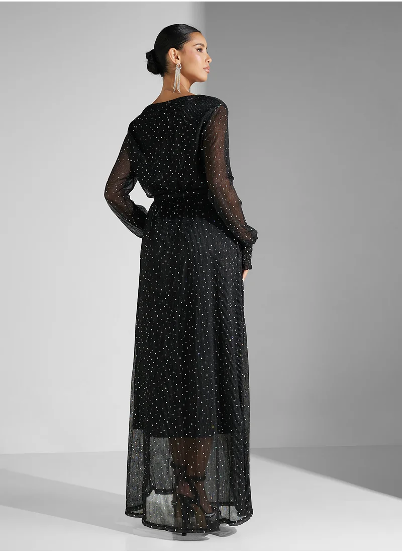 جينجر V Neck Shimmer Wrap Dress