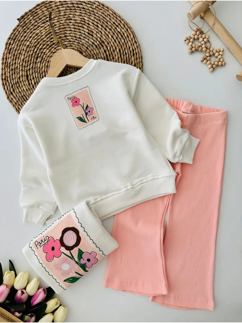 Miniğimin Cicileri My Little One's Cicileri Paris Flower Embroidery Detailed Girl's 2-Piece Set - Salmon