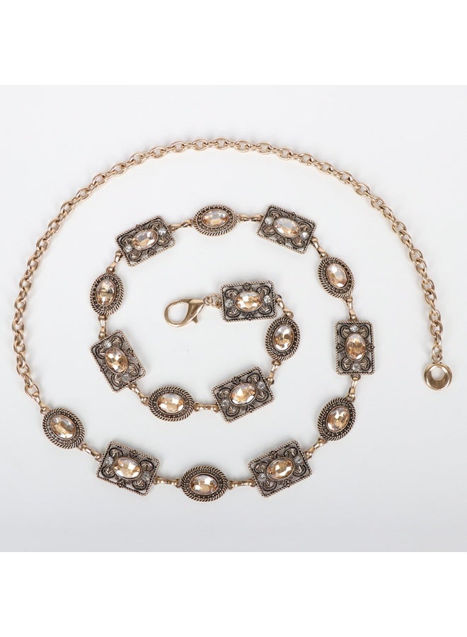 Glass Diamond Chain Belt 113cm, Rhinestone Metal Belts for Women, Bling Belts for Jeans Dress - Image 2