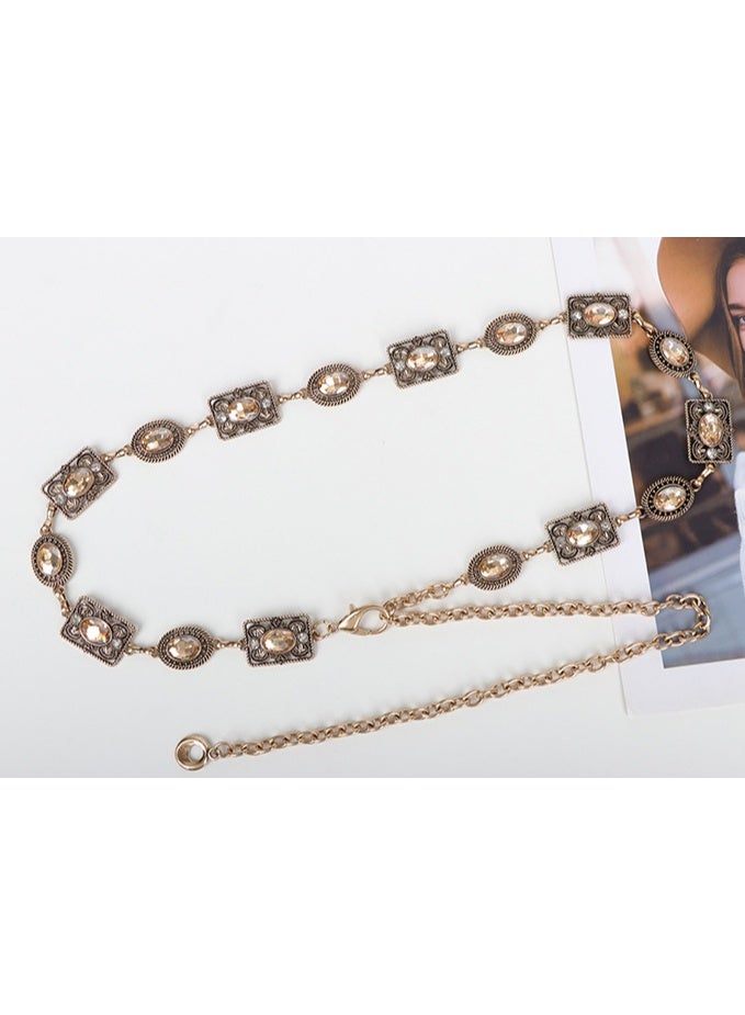 Glass Diamond Chain Belt 113cm, Rhinestone Metal Belts for Women, Bling Belts for Jeans Dress - Image 3