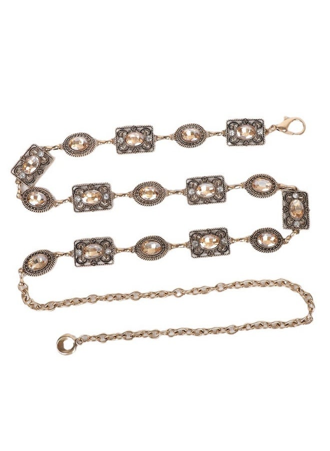 Glass Diamond Chain Belt 113cm, Rhinestone Metal Belts for Women, Bling Belts for Jeans Dress - Image 1