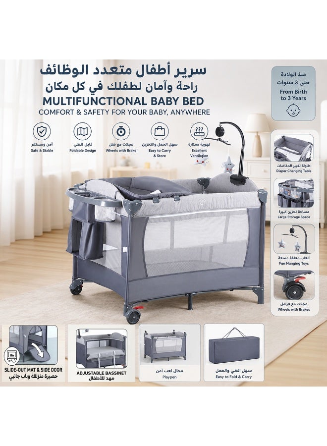 MaBaby 5-in-1 Multifunctional Baby Crib & Bedside Sleeper, Portable Pack and Play with Diaper Changing Table, Height Adjustable Newborn Bassinet, Toddler Playard with Side Crawl Door & Storage, Safe Co-Sleeping Infant Bed - Image 1