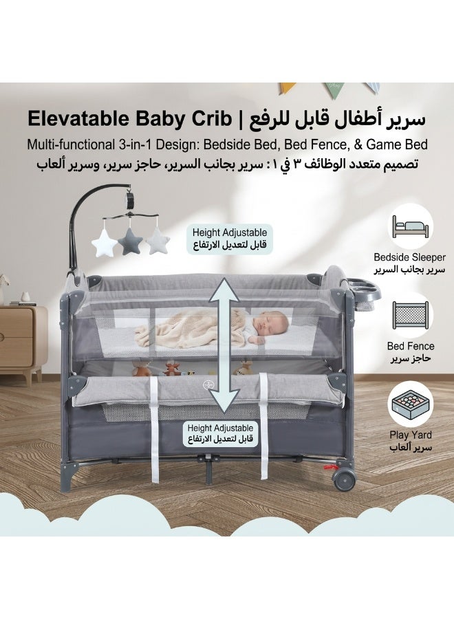 MaBaby 5-in-1 Multifunctional Baby Crib & Bedside Sleeper, Portable Pack and Play with Diaper Changing Table, Height Adjustable Newborn Bassinet, Toddler Playard with Side Crawl Door & Storage, Safe Co-Sleeping Infant Bed - Image 4
