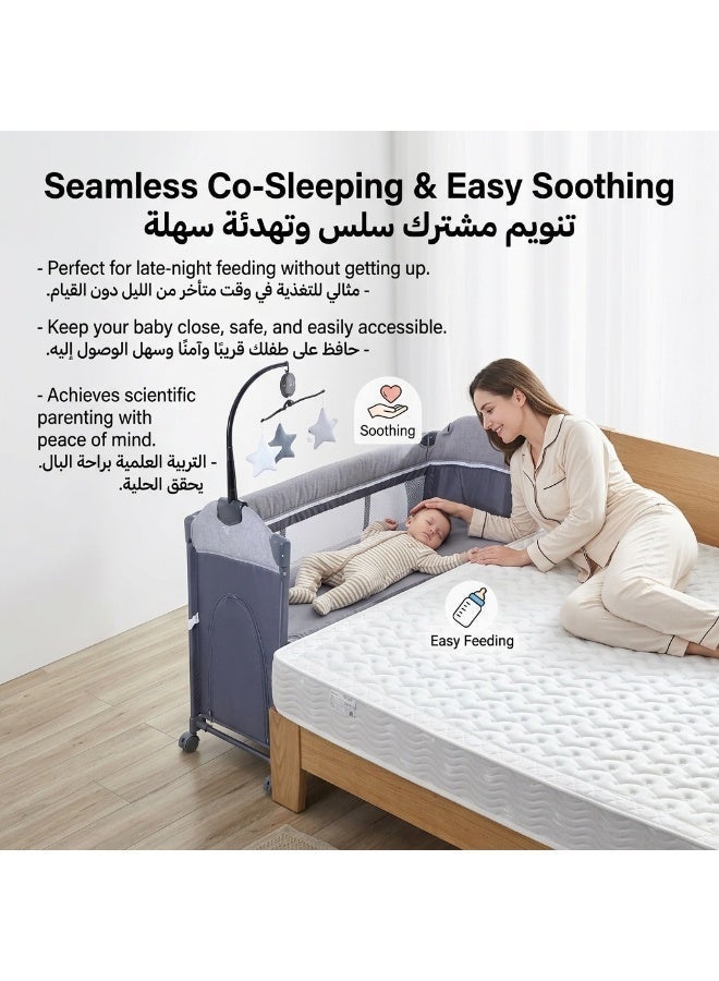 MaBaby 5-in-1 Multifunctional Baby Crib & Bedside Sleeper, Portable Pack and Play with Diaper Changing Table, Height Adjustable Newborn Bassinet, Toddler Playard with Side Crawl Door & Storage, Safe Co-Sleeping Infant Bed - Image 3