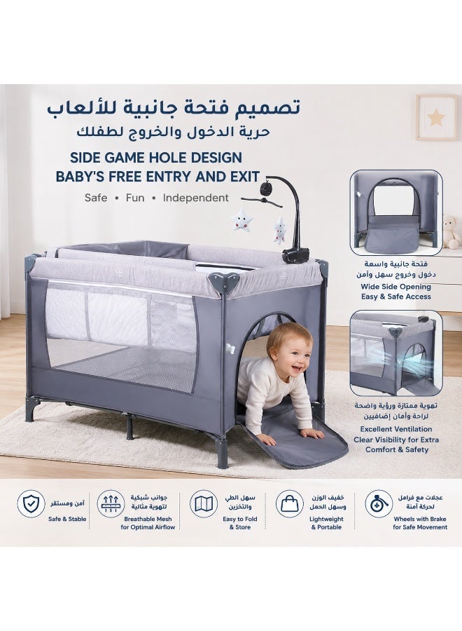 MaBaby 5-in-1 Multifunctional Baby Crib & Bedside Sleeper, Portable Pack and Play with Diaper Changing Table, Height Adjustable Newborn Bassinet, Toddler Playard with Side Crawl Door & Storage, Safe Co-Sleeping Infant Bed - Image 5