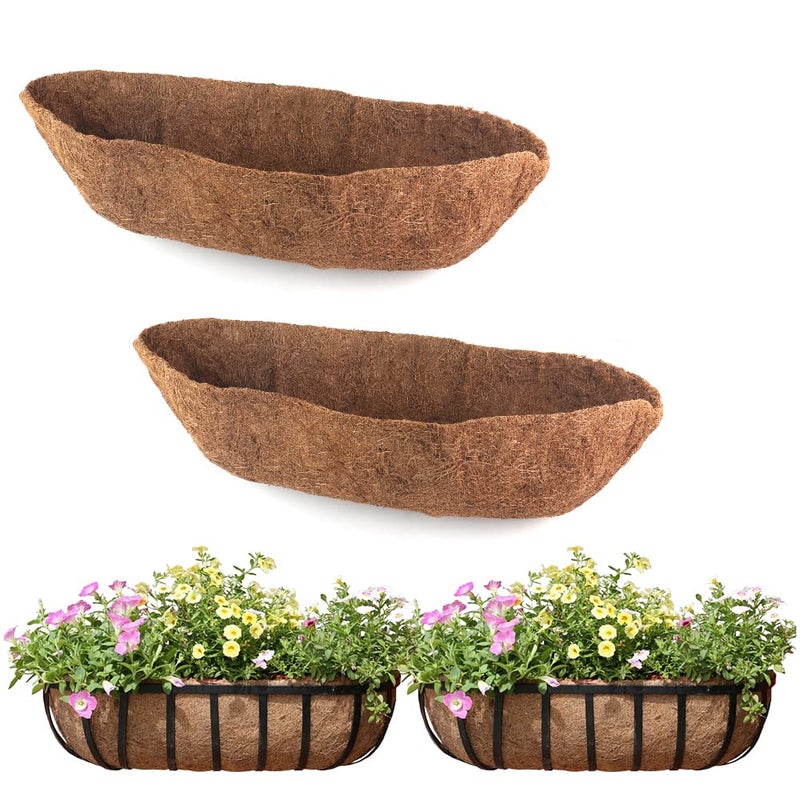 2 Pack Trough Coco Liner Fiber Replacement for Planters 24303648 inch Half Moon Coconut Coir Planter for Window BoxHanging Garden Vegetables Pot Fence Flower Baskets