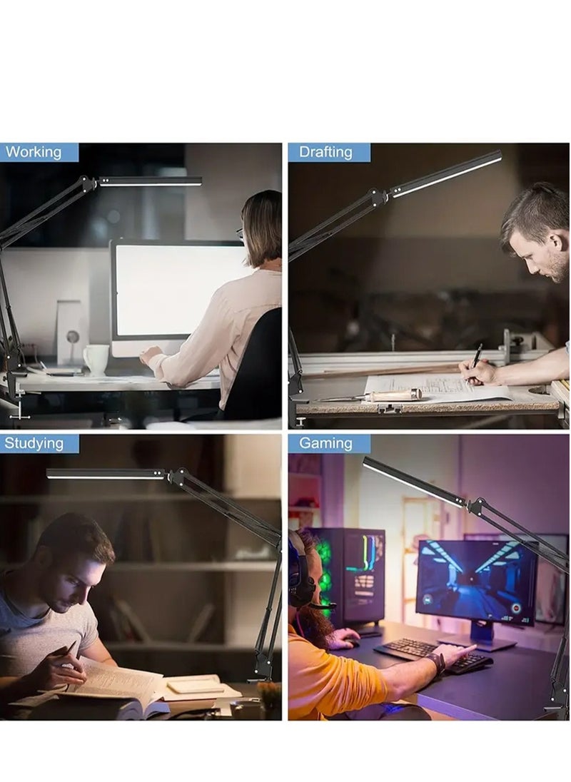 LOOPITYS - LED desk lamp, eye protection metal swing arm desk lamp with lamp, lamp with 3 adjustable brightness modes, architect desk lamp for home and office use - Image 1