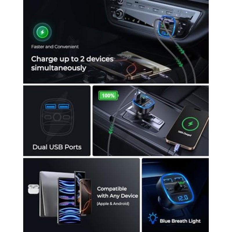 Bluetooth FM Transmitter Wireless Radio Adapter Car Kit with Dual USB Charging Car Charger MP3 Player Support TF Card and USB Disk - Image 5