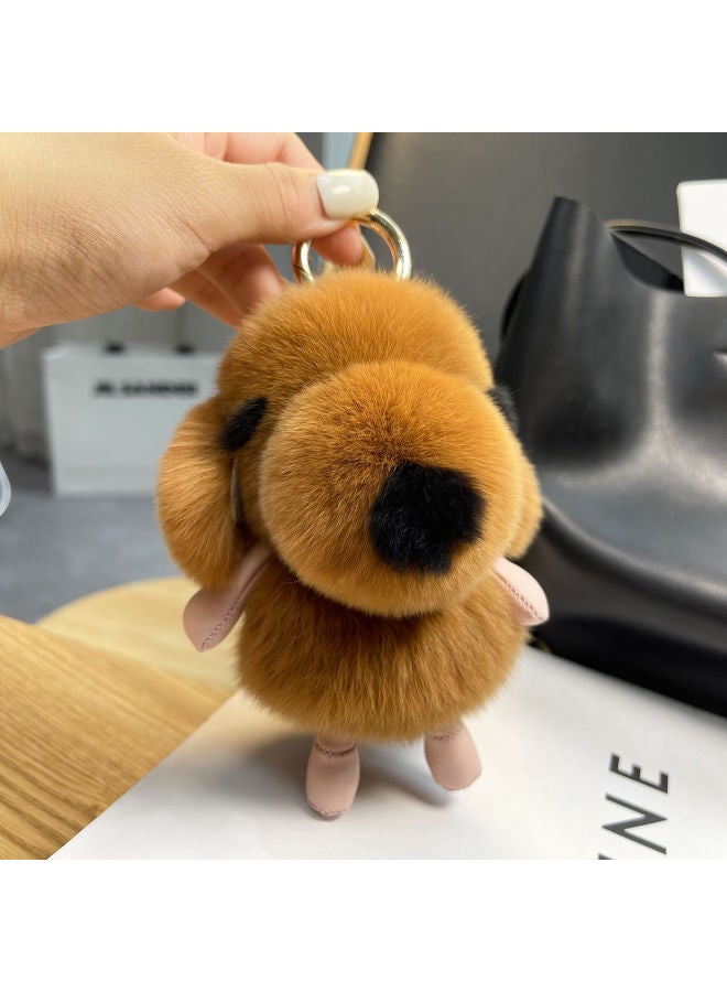 Real Rex Rabbit Fur Dog Car Keychain Pendant Personalized Creative Internet Celebrity Cute White Dog Plush Bag Pendant-Color:Caramel - Image 1