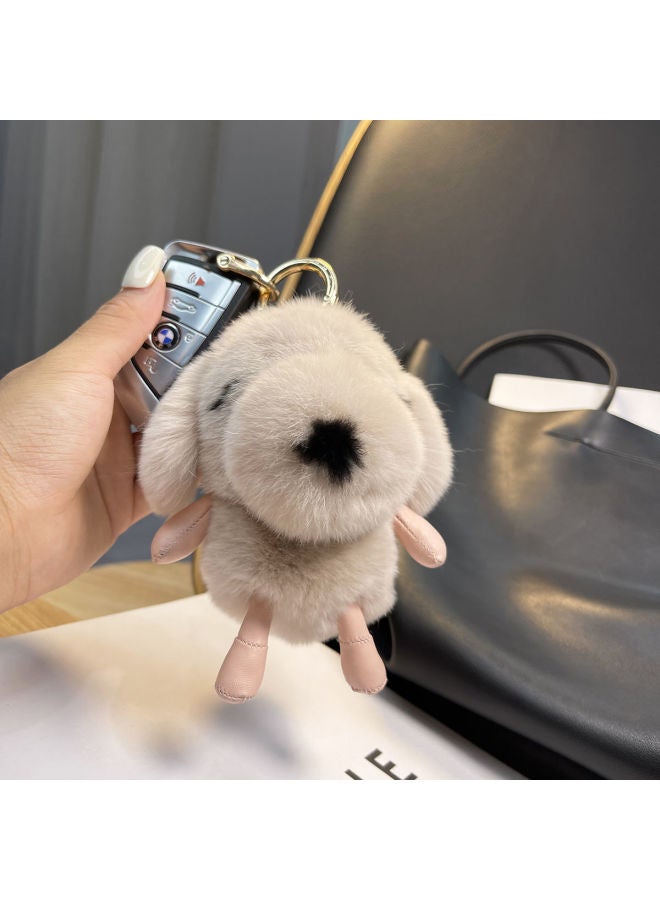 Real Rex Rabbit Fur Dog Car Keychain Pendant Personalized Creative Internet Celebrity Cute White Dog Plush Bag Pendant-Color:Caramel - Image 3