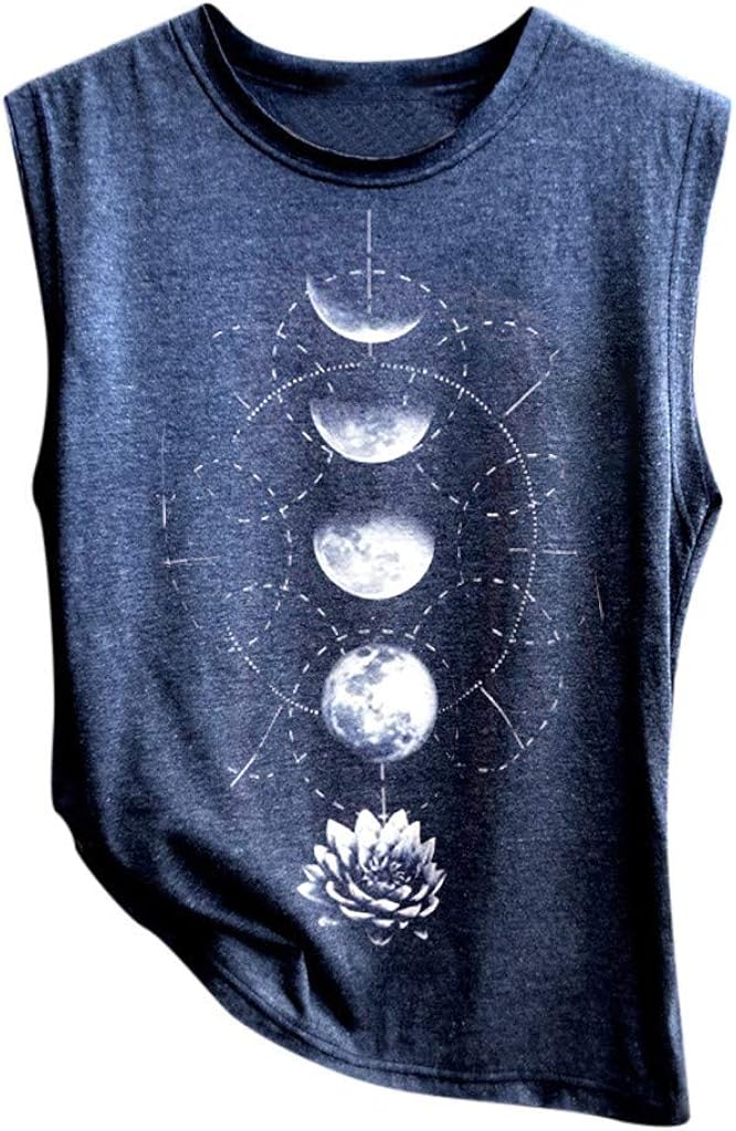 woobles Lotus.Flower Women's Print Vest Casual Loose Top Sleeveless Tank Sport Pullover Tunic Top (XL, Navy) - Image 1
