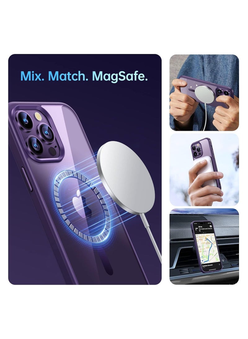 حافظة مغناطيسية كريستالية شفافة لهاتف iPhone 12 Pro Max (6.7 بوصة) حافظة Magsafe [ليست صفراء] [حماية عسكرية] [رقم 1 مغناطيس قوي] حافظة هاتف رفيعة غطاء رفيع - أرجواني غامق - Image 3