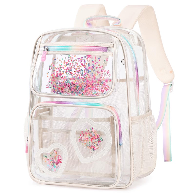 KIDNUO Clear Backpack for GirlsClear Bookbag Heavy Duty Transparent Backpacks for Stadium Events See Through Back Pack for Kindergarten Elementary Middle High School Offwhite - Image 2