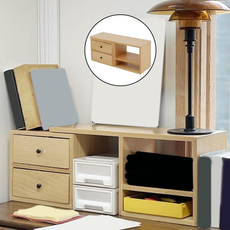 klarako 1/6 Scale Dollhouse Cabinet with 2 Drawer,Handmade Lief Scene Toy Furniture Decoration - Wood - Image 2